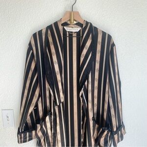 Vintage 90's Victoria Secret Long Robe Striped Satin Gold Black Oriental Robe